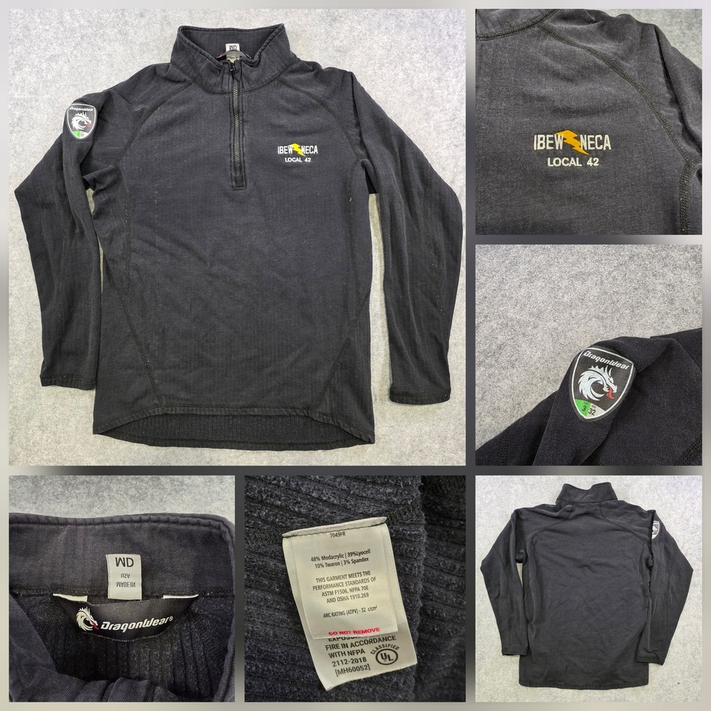 DragonWear Pullover Mens Medium Black 1/4 Zip FR IBEW NECA Local 42 USA Workwear